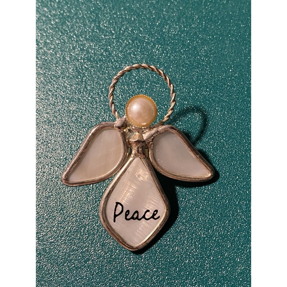 Angel Pin Mother Of Pearl "Peace"Spiritual Protection charm Inspirational